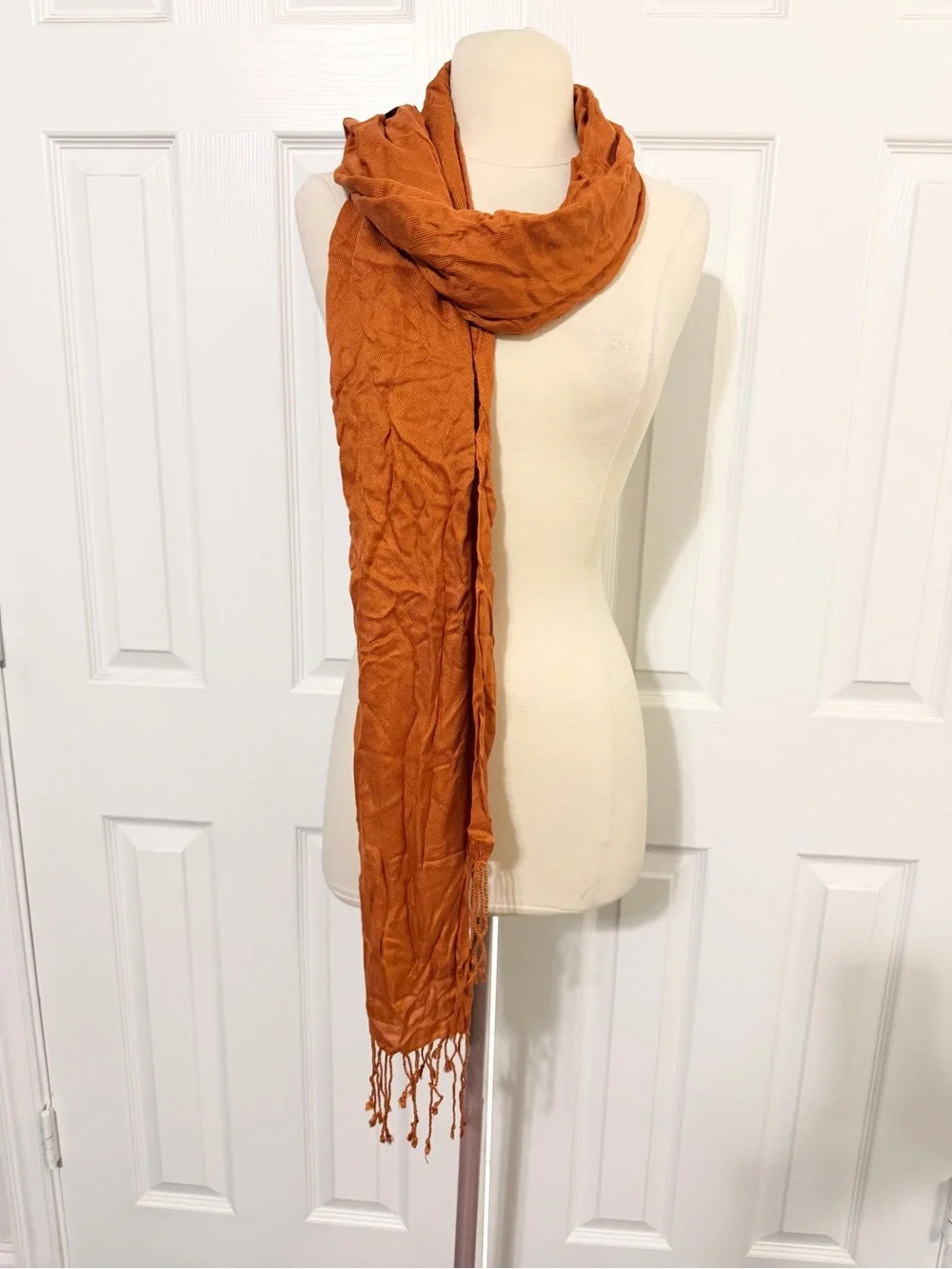 Lightweight Rust Orange Fringe Scarf - Brand: Unknown